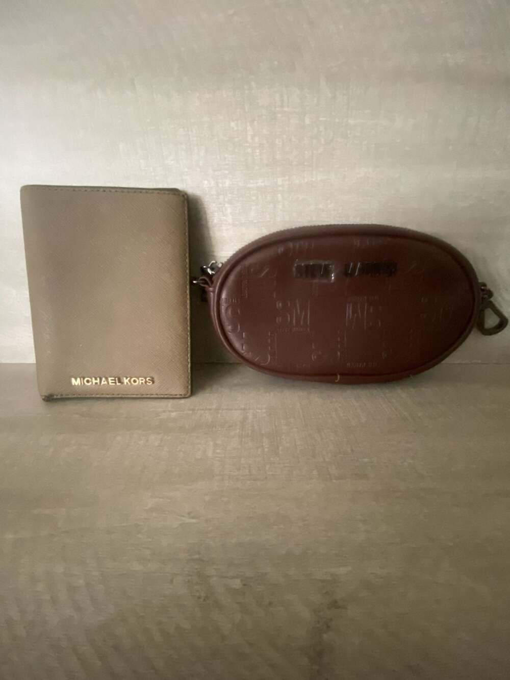 Michael Kors Saffiano Leather Card Holder Wallet Taupe + Steve Madden Coin Purse